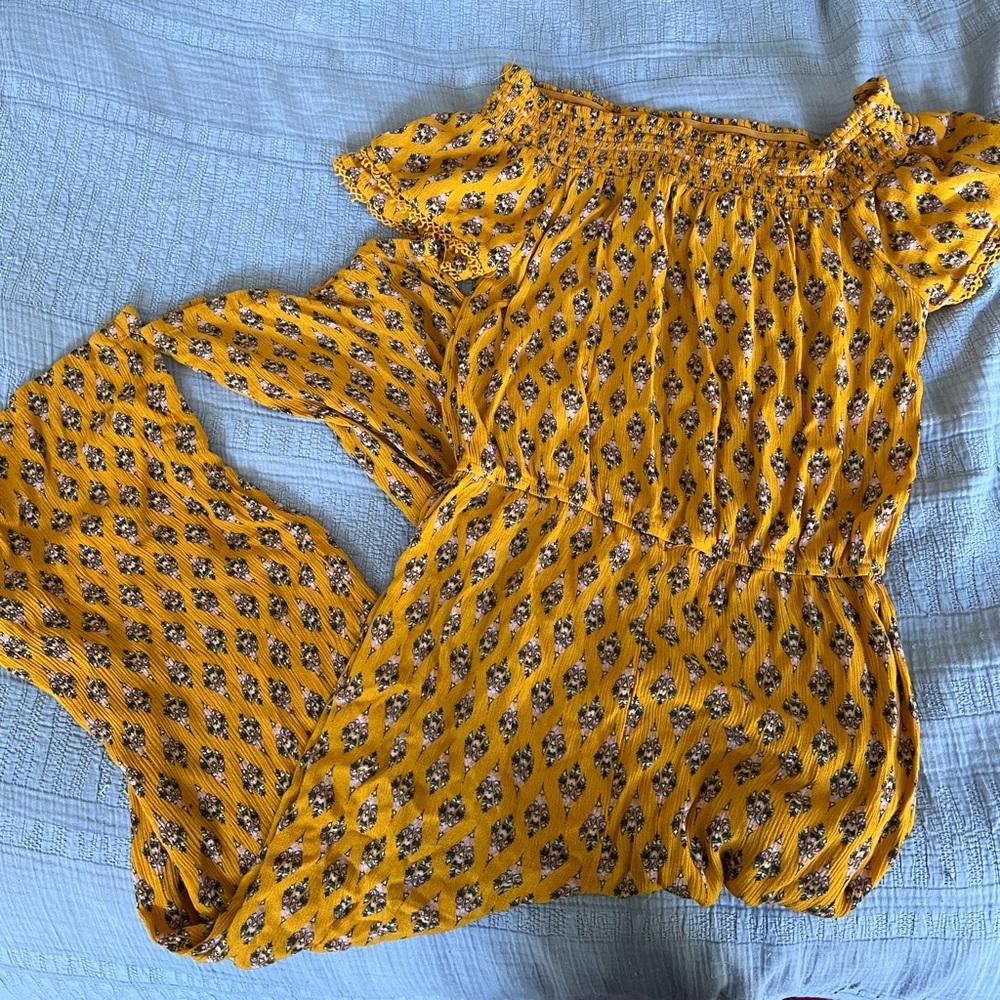 Summer time colorful off the shoulder romper!